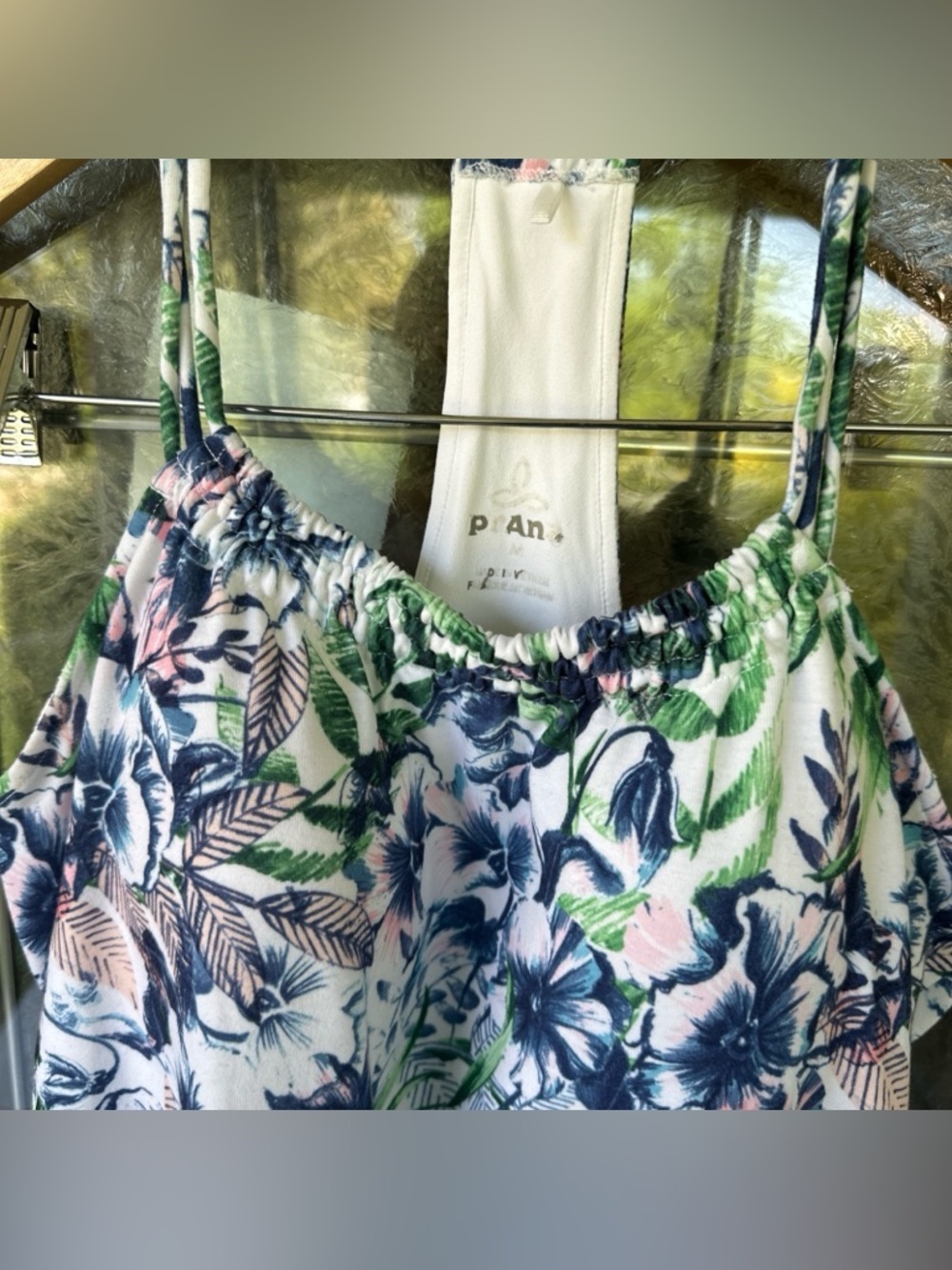 Prana Womens Blue Pristine Racerback Dress Medium Hawaiian Floral Active Dress - Picture 2 of 6